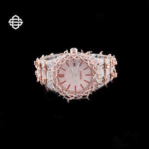 Montre de luxe pour homme en acier inoxydable, quartz, avec diamants Moissanite, style Hip Hop, bracelet en verre 20 mm, bicolore - Product Image 1