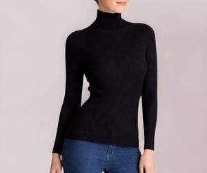 Camiseta Casual de Cuello Alto para Mujer, Manga Larga, Estampada, de Algodón y Elastano, Tejido de Punto, Transpirable, de Secado Rápido, Antiarrugas - Product Image 2