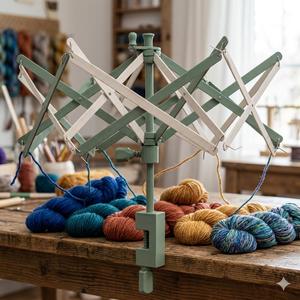 Parapluie en bois pour bobines de fil |   Enrouleur de fil à fixation sur table |   Outil de tricot et de crochet |   Porte-écheveaux |   Cadeau pour les tricoteuses - Product Image 1