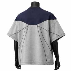 Camiseta Oversize para Hombre con Bloques de Color, Manga Corta, Cuello Redondo, Tejido Casual, Gris Marino Sólido con Ribete en Contraste, 100% Algodón - Product Image 2