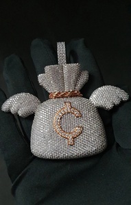 Collier Pendentif Sac d'Argent Ange Luxe Bling-Bling Moissanite VVS en Argent Sterling 925, Bijou Tendance Hip Hop, Cadeau - Product Image 5