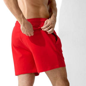 Shorts en coton rouge pour homme, taille mi-haute, cordon de serrage, couleur unie, respirant, décontracté - Product Image 2