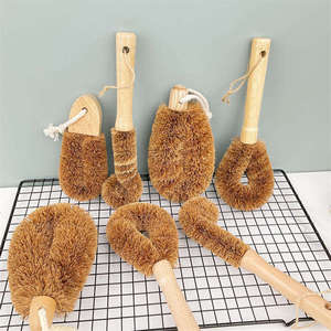 Cepillo de limpieza de fibra de coco natural con mango de madera, cepillo de fregar ecológico de mano para botellas y platos - Product Image 2
