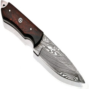 Cuchillo de hoja fija de acero de Damasco, punta caída, filo recto, mango de madera, estilo Bowie, para camping al aire libre, OEM - Product Image 2