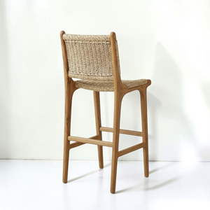 <b>Outdoor</b> Teak Wood Bar <b>Stool</b> Handwoven Natural Rope Seat Back Scandinavian Boho Patio Garden Pool Hotels Villa Jepara Handcrafted - Product Image 2