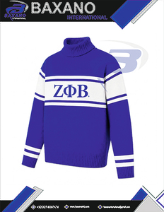 Pull à col roulé bleu royal Zeta Phi Beta Sorority avec rayures blanches et logo brodé, style preppy, pull d'hiver pour femmes - Product Image 5