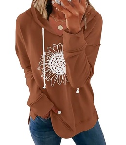 Service OEM – Sweat à capuche personnalisable pour femme, 100 % coton, manches longues, col tombant, imprimé, confortable, hiver - Product Image 2