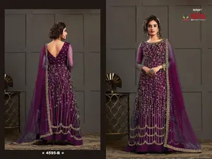 Indiase Pakistaanse Groothandel Salwar Bangladesh Lange Anarkali Jurk Type Ronde Hals Met Stylist Rug Design Jurk Voor Bruiloft