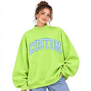 Sweat-shirt à col montant style universitaire pour femme, vêtements de collège, appliqué gingham personnalisé, OEM ODM, vente en gros - Product Image 2