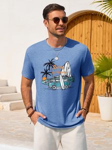 เสื้อยืดคอกลมลายกราฟิกผู้ชาย พิมพ์ลายต้นปาล์ม เสื้อฤดูร้อน รับผลิตตามสั่ง ขายส่งจำนวนมาก - Product Image 4