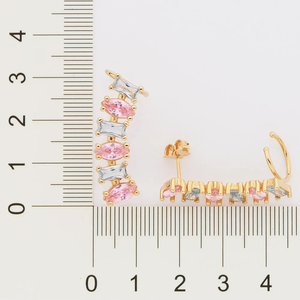 Gold Plated <b>Stud</b> <b>Earrings</b> With Pink And Blue Marquise Cut <b>Crystals</b> Trendy Party Jewelry For Women's Fashion - Product Image 2