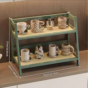 ชั้นวางของไม้ไผ่สองชั้น ดีไซน์ทรงเอ ประหยัดพื้นที่ ชั้นวางแบบบันได ลายไม้ธรรมชาติ ประกอบง่าย - Product Image 2