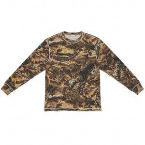 Custom <b>Camo</b> Waffle Knit Thermal Long Sleeve Crewneck Streetwear Casual Sublimation Tee OEM ODM Wholesale Fashion <b>Top</b> - Product Image 3
