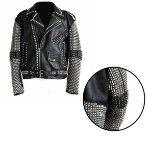 Blousons en cuir véritable cloutés respirants à col montant pour hommes, collection hiver 2026, personnalisables avec logo, style décontracté motard, vente en gros - Product Image 6
