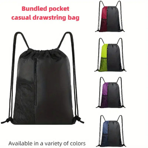 Promotional Custom Logo Draw <b>String</b> <b>Bag</b> 210D Polyester Sport Backpack Drawstring Nylon Gym <b>Bags</b> With Zipper Pocket - Product Image 2