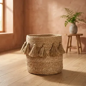 Handwoven Jute Planter Pot Storage <b>Basket</b> <b>for</b> Indoor Plants, Home Decor, Woven <b>Flower</b> Pot Cover, Natural Organizer - Product Image 3