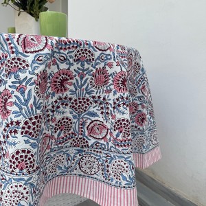 Indian Vintage Red Floral Tablecloth Cotton <b>Table</b> <b>Cover</b> with Napkins Placemats Runner Block Print Dining Decor Boho Home Gift - Product Image 4