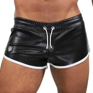 Shorts pour hommes en similicuir noir, coupe ajustée, avec lacets, écologiques, pour clubbing, sexy et tendance - Product Image 5