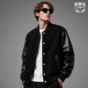 High Quality Custom Letterman Winter Varsity Bomber Baseball Jacket OEM Silk <b>Screen</b> Printed Wool Sleeve Front Logo for Men Women - Product Image 1
