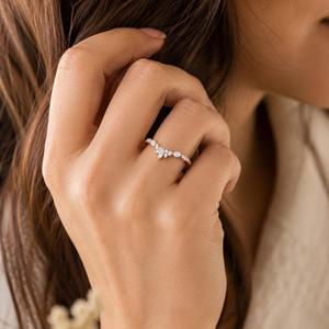 Minimalist Trendy Wedding Band Marquise & Round Lab Grown Diamond Curve 10k 14k 18k Solid Gold For Women Dainty <b>Stacking</b> <b>Ring</b> - Product Image 5