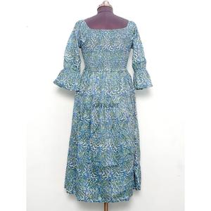 Robe longue d'été pour femme 100 % coton à imprimé floral, écologique, élégante pour les fêtes, décontractée pour le quotidien, avec boutons décoratifs, naturelle - Product Image 6