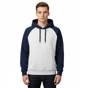 Sudadera deportiva para hombre de manga raglán bicolor, azul marino y gris jaspeado, estilo pullover, de alta calidad, estilo urbano. - Product Image 4