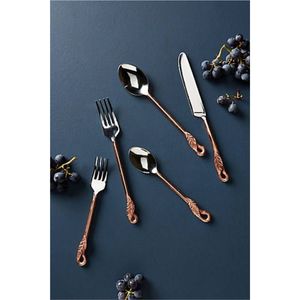 Handcrafted Copper Finish <b>Flatware</b> <b>Set</b> Antique Leaf Design Silverware Stainless Steel Cutlery Wholesale Dinner <b>Set</b> for Events - Product Image 1