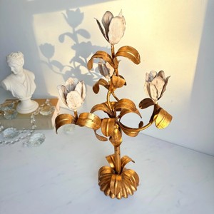 Candelabro de Tulipanes de Latón Hecho a Mano, Decoración para el Hogar, Portavelas de Metal, Diseño Floral Artístico - Product Image 5