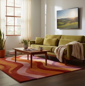 Tapis en laine fait main noué à la main, abstrait, multicolore, vibrant, écologique, antidérapant, style moderne, pour enfants, usage commercial, taille personnalisable - Product Image 5