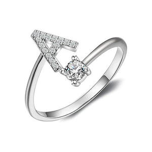Anillo Abierto Ajustable de Plata de Ley 925 con Circonita Cúbica y Letra Inicial del Alfabeto, Anillo Moderno para Compromiso, Boda, Aniversario, Regalo para Mujer - Product Image 1