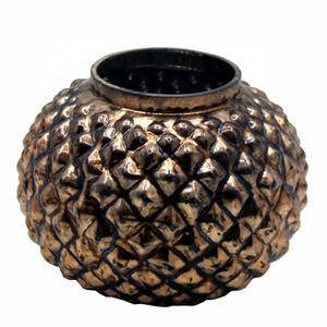 Pot de bougie votive de luxe de forme ronde en verre antique brun de fer décoratif pour la maison - Product Image 1