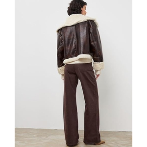 Customized Ladies Winter Motorcycle <b>Jacket</b> <b>Leather</b>-Look <b>Suede</b> Thickly Lined Faux Fur Retro Solid Short - Product Image 5