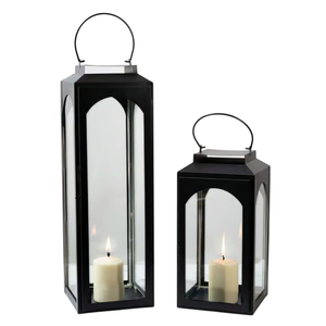 Ensemble de 2 lanternes à bougies suspendues vintage en métal blanc, porte-bougie décoratifs avec verre trempé pour intérieur et extérieur - Product Image 5