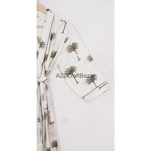 Kimono léger en coton 100% fait main, respirant, imprimé floral, pour l'été, le spa, la baignoire, décontracté, romantique, longueur intégrale, pour la nuit et le sommeil - Product Image 4