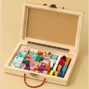 Wudly tàu điện xây dựng thành phố thiết lập bằng gỗ khối xây dựng Take-along bàn đường sắt tàu điện Đồ chơi giáo dục - Product Image 2