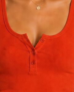 เสื้อกล้ามครอปท็อปผ้าคอตตอนริบบ์สีส้มสำหรับผู้หญิง ติดกระดุมด้านหน้า ทรงเข้ารูป สวมใส่สบาย เหมาะสำหรับฤดูร้อน เนื้อผ้านุ่ม ยืดหยุ่น แฟชั่น เสื้อพื้นฐาน - Product Image 5