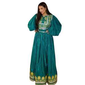 Robe afghane traditionnelle pour femmes, élégante, en dentelle brodée, longueur genoux, col en V, pour mariage et fêtes, style vintage - Product Image 1