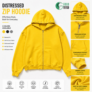 Sudadera con capucha personalizada con cremallera, estilo vintage, lavada, de algodón grueso, estilo urbano, holgada, unisex - Product Image 1