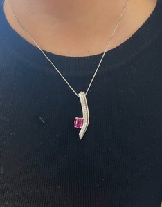 Minimalist 925 Silver Pendant <b>Necklace</b> With <b>Ruby</b> And Diamond Accents Rhodium Plated Box Chain Unisex Everyday Wear - Product Image 3