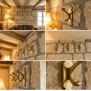 Antique Brass Unique Shape Wall <b>Hooks</b> Wall Mounted Coat Clothes Hat Towel Hanger Decorative Heavy Duty Vintage Style <b>Rails</b> - Product Image 4