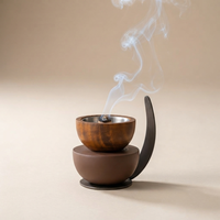 Brûleur d'encens en bois et métal, diffuseur d'arômes moderne pour table, support de cône à refoulement décoratif pour la maison, ornement élégant pour salon