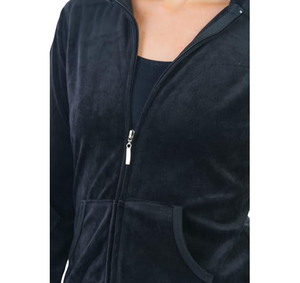 Survêtement léger et respirant à capuche noir pour femme, manches longues, poches latérales, coupe régulière, tenue décontractée d'automne, couleur unie - Product Image 5