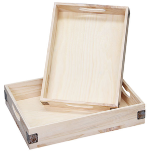 Plateau à dessert en bois BSCI avec poignée, plateau alimentaire rustique en bois antique avec poignées, plateau de rangement en bois pas cher - Product Image 1