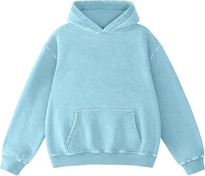 เสื้อฮู้ดโอเวอร์ไซส์ สีฟ้าอ่อน ผ้าเฟรนช์เทอร์รี่ มีกระเป๋า สวมใส่สบายๆ แบบลำลอง ใส่ได้ทั้งชายและหญิง เหมาะสำหรับฤดูใบไม้ร่วง ทรงปกติ - Product Image 1
