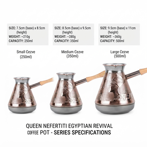 Cafetera Turca de Cobre Estilo Nefertiti Egipcio, Cezve Vintage, Ibrik Árabe, Briki Griega, Calentador de Leche para Estufa con Asa de Madera Torneada - Product Image 5