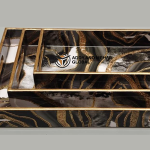 ชุดถาดเสิร์ฟลายเรขาคณิตสีดำ 3 ชิ้น ทำจาก MDF และกระดาษ ถาดซ้อนกันได้ สำหรับตกแต่งบ้านสไตล์โมเดิร์นและใช้เสิร์ฟ - Product Image 4