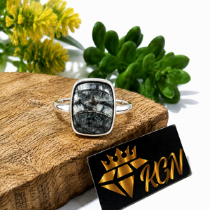 Natural Orthoceras Gemstone <b>Ring</b> 925 Sterling Silver Cushion Cabochon Bezel Setting Women's Party Jewelry - Product Image 5