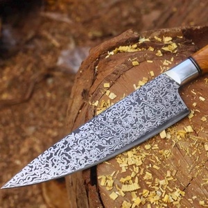 Couteau de Chef Industriel en Acier Damas SHARP POINT TRADES, 8 Pouces, Lame Droite, Manche en Bois avec Incrustation en Résine Burl, à Changement Rapide - Product Image 5