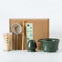 Ensemble de fouets à matcha Pine Pavilion, bol en céramique avec bec verseur, support en bambou pour chasen, cuillère, tamis, kit de mélange de poudre de matcha pour les amateurs de thé