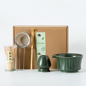 Pine Pavilion Matcha Whisk Set Ceramic Bowl with Pour Lip Bamboo Chasen Stand Scoop Sieve Matcha Powder Mixing Kit for <b>Tea</b> Lover - Product Image 6